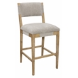 Clara Bar Height Stool in Contemporary Slate Gray Linen Fabric on Solid Wood