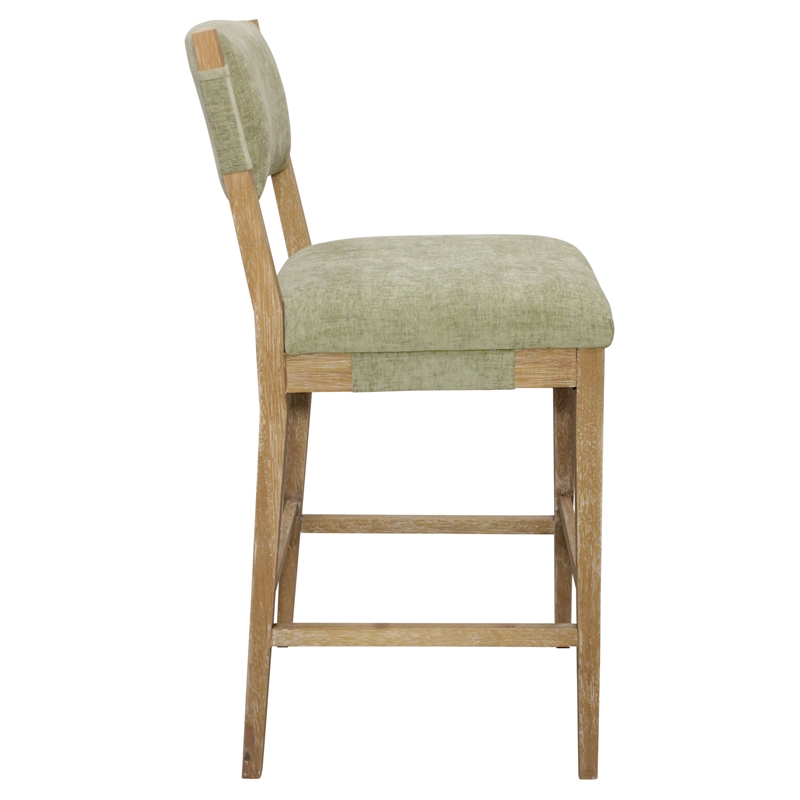 Clara Bar Height Stool in Contemporary Leaf Green Linen Fabric on Solid Wood