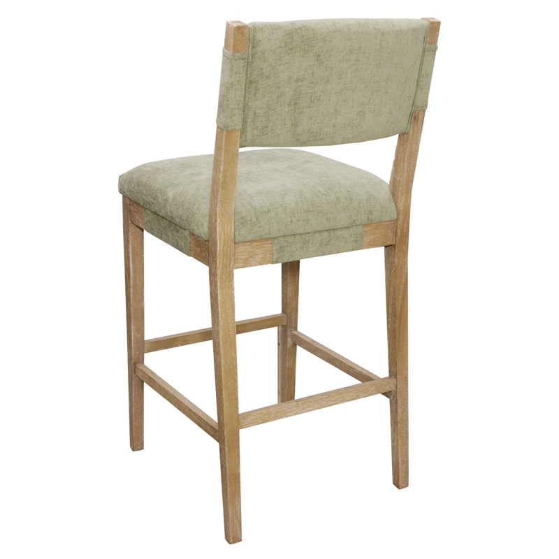 Clara Bar Height Stool in Contemporary Leaf Green Linen Fabric on Solid Wood