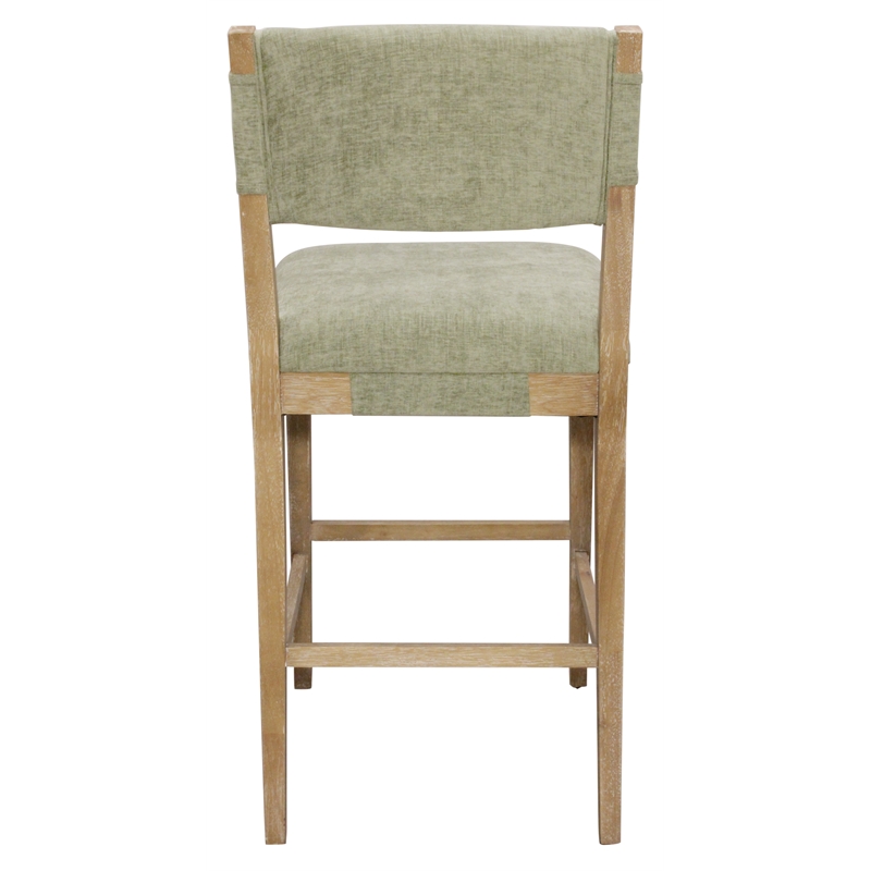 Clara Bar Height Stool in Contemporary Leaf Green Linen Fabric on Solid Wood