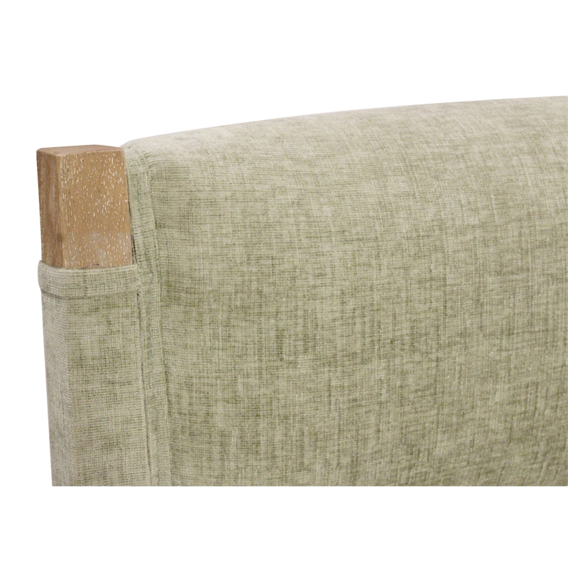 Clara Bar Height Stool in Contemporary Leaf Green Linen Fabric on Solid Wood