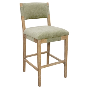 Clara Bar Height Stool in Contemporary Leaf Green Linen Fabric on Solid Wood