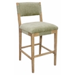 Clara Bar Height Stool in Contemporary Leaf Green Linen Fabric on Solid Wood