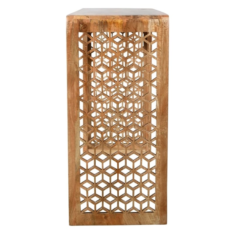 Tazmyn Console Table in Modern Natural Finish on Hand Carved Solid Wood