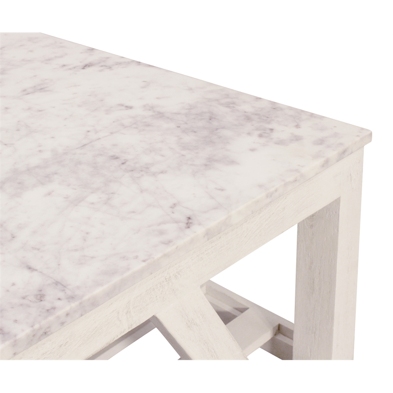 Bellamy White Marble Cocktail Table in Farmhouse Sur Tone on Solid Wood Base