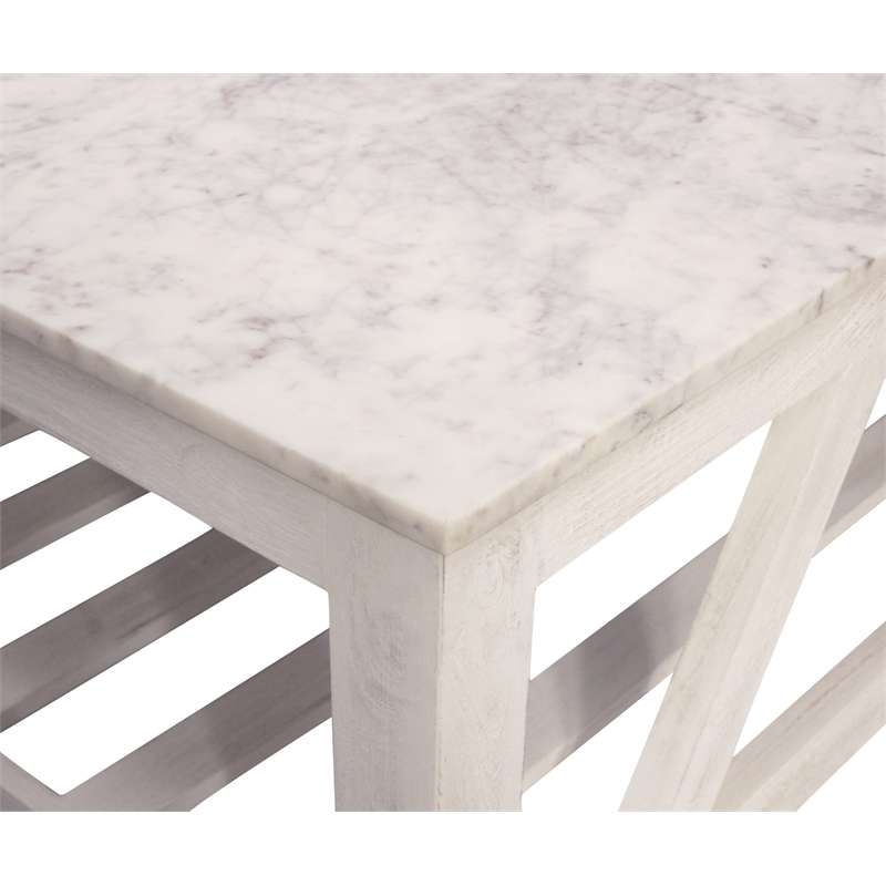 Bellamy White Marble Cocktail Table in Farmhouse Sur Tone on Solid Wood Base