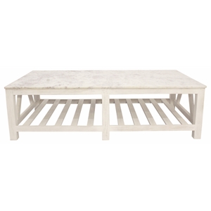 Bellamy White Marble Cocktail Table in Farmhouse Sur Tone on Solid Wood Base