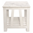 Bellamy White Marble End Table in Farmhouse Sur Tone on Solid Wood Base