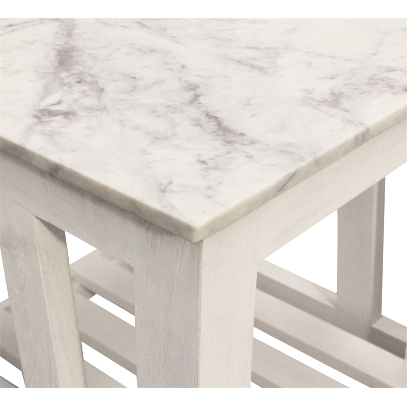 Bellamy White Marble End Table in Farmhouse Sur Tone on Solid Wood Base