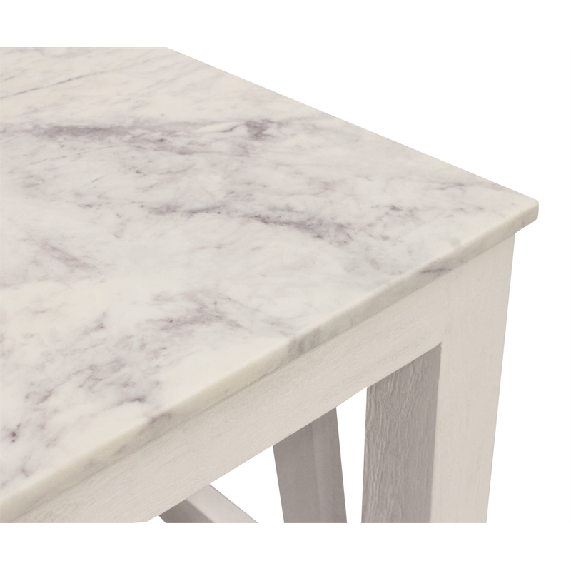 Bellamy White Marble End Table in Farmhouse Sur Tone on Solid Wood Base