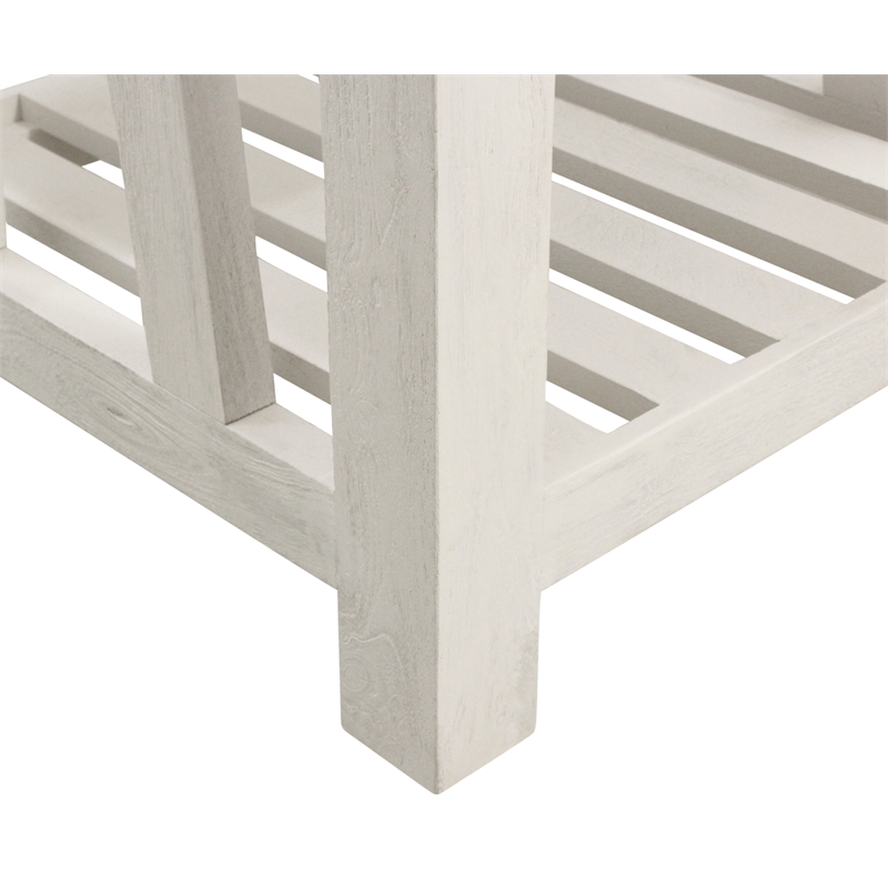 Bellamy White Marble End Table in Farmhouse Sur Tone on Solid Wood Base