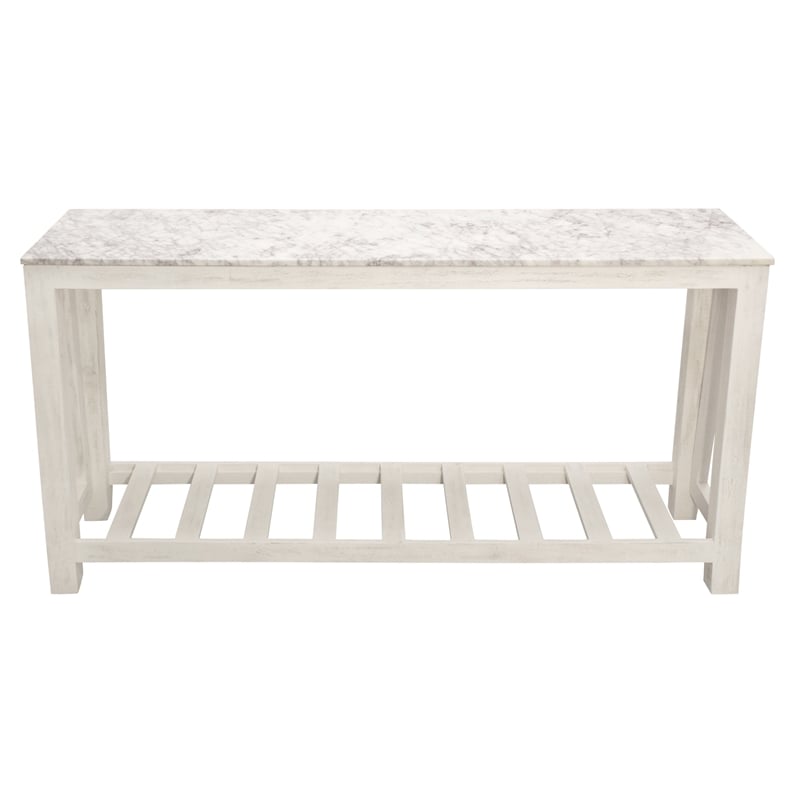 Bellamy White Marble Console Table in Farmhouse Sur Tone on Solid Wood Base