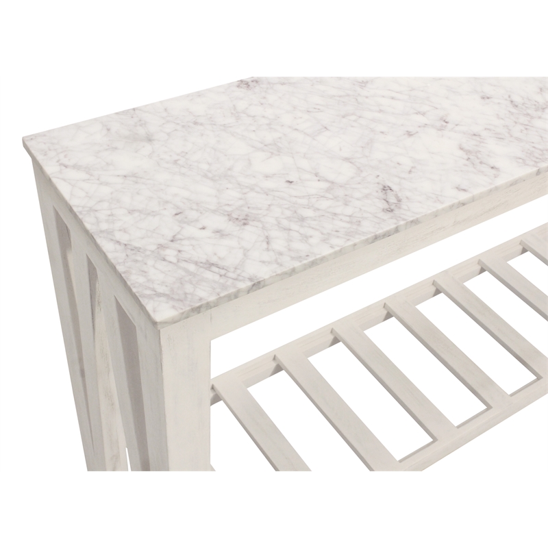 Bellamy White Marble Console Table in Farmhouse Sur Tone on Solid Wood Base