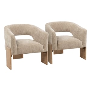 Tess Accent Chair 2-Piece Set in Modern Beige Ribbed Linen on Solid Wood