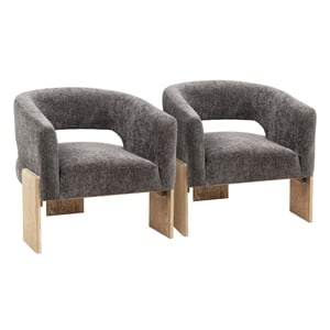 Tess Accent Chair 2-Piece Set in Modern Crystal Black Ribbed Linen on Solid Wood