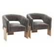 Tess Accent Chair 2-Piece Set in Modern Crystal Black Ribbed Linen on Solid Wood