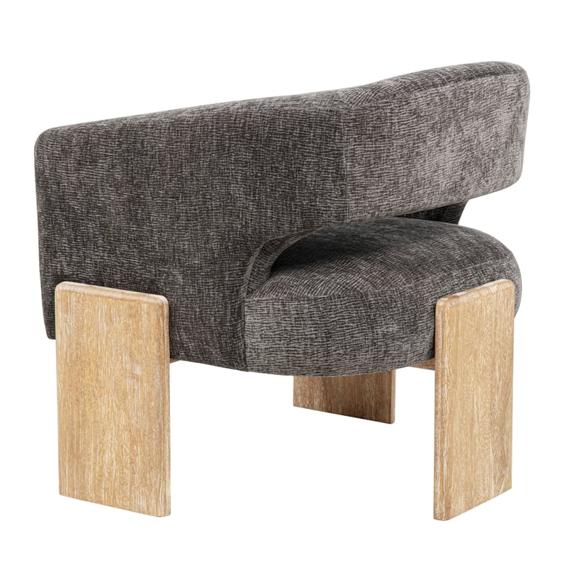 Tess Accent Chair 2-Piece Set in Modern Crystal Black Ribbed Linen on Solid Wood