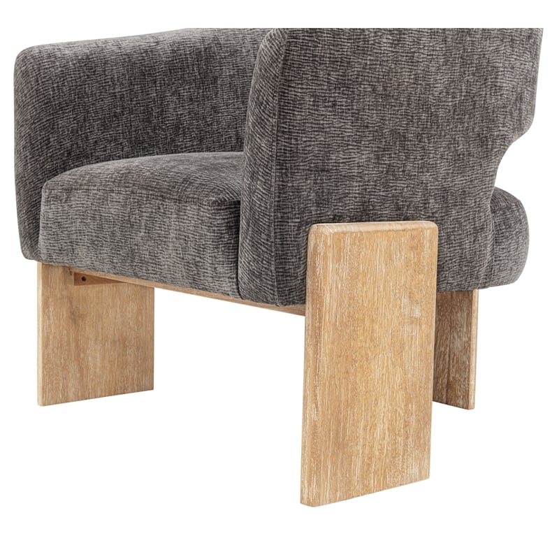 Tess Accent Chair 2-Piece Set in Modern Crystal Black Ribbed Linen on Solid Wood