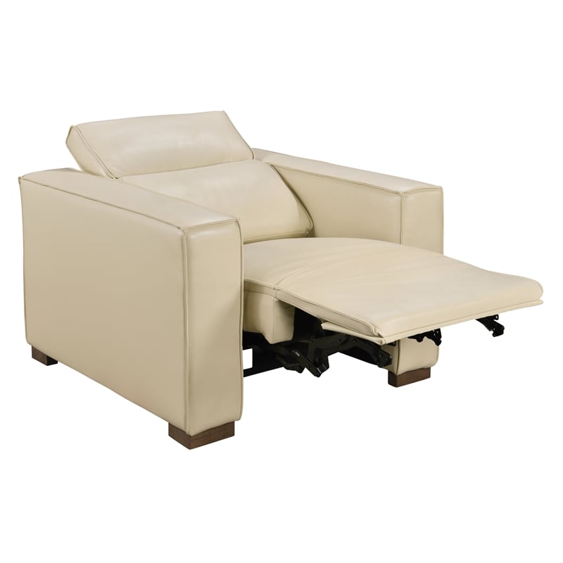 Riseholme Reclining Lounge Chair with Brown Legs and Contemporary Beige Leather
