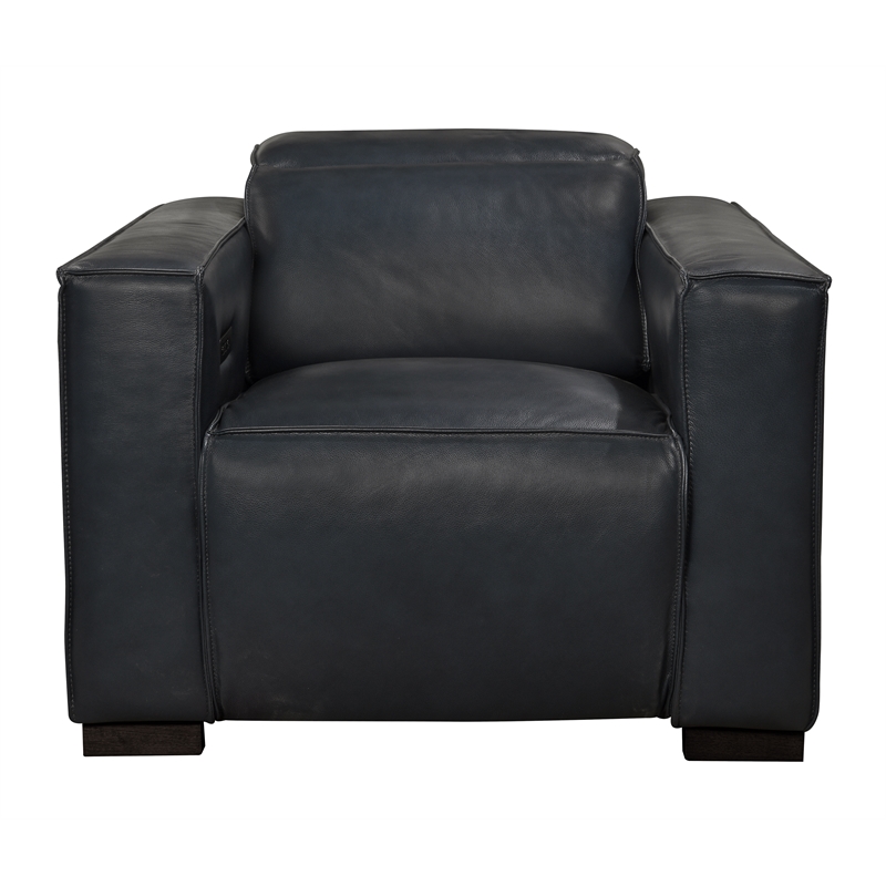 Riseholme Reclining Lounge Chair with Black Legs and Contemporary Blue Leather