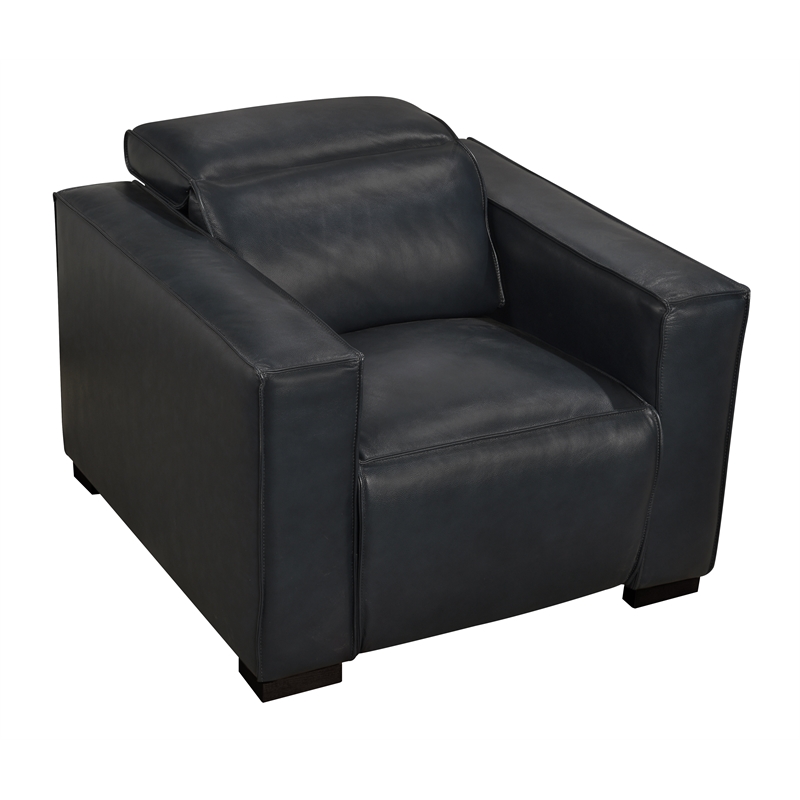 Riseholme Reclining Lounge Chair with Black Legs and Contemporary Blue Leather