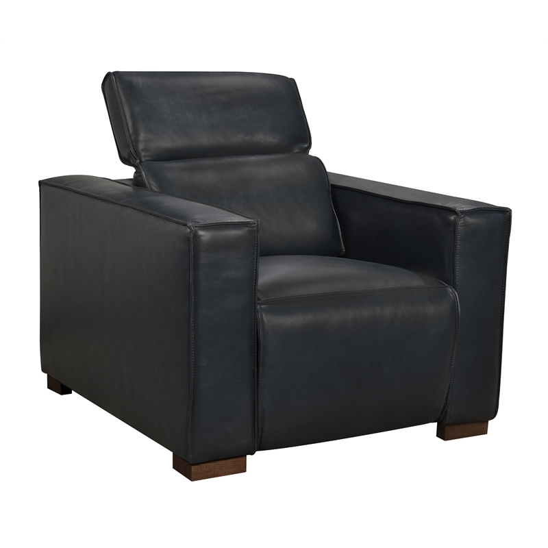 Riseholme Reclining Lounge Chair with Brown Legs and Contemporary Blue Leather