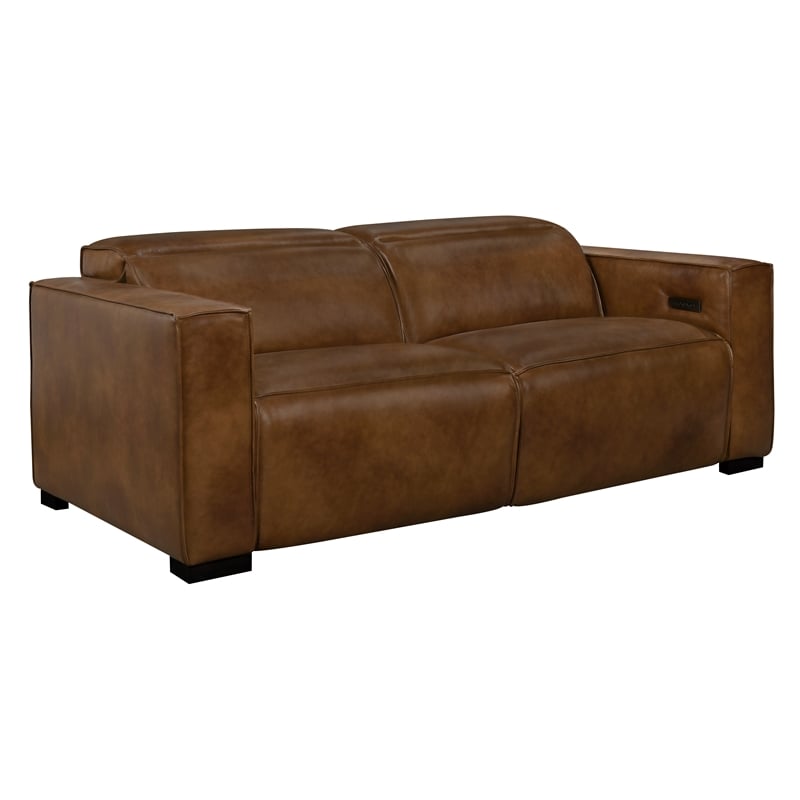 Riseholme Reclining Sofa with Black Legs in Contemporary Tan Leather