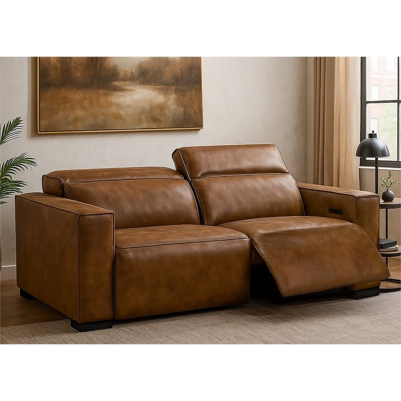 Riseholme Reclining Sofa with Black Legs in Contemporary Tan Leather
