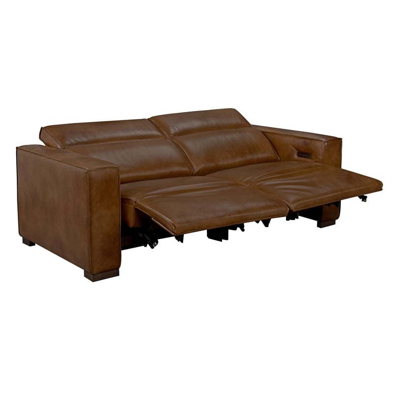 Riseholme Reclining Sofa with Barista Brown Legs in Contemporary Tan Leather