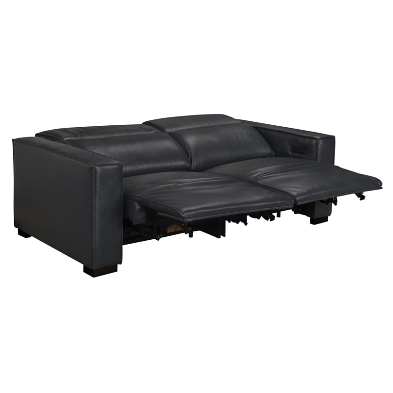 Riseholme Reclining Sofa with Black Legs in Contemporary Blue Leather