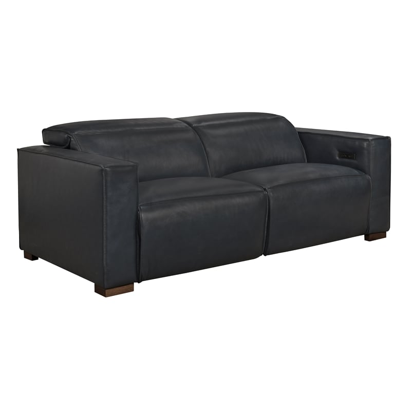 Riseholme Reclining Sofa with Barista Brown Legs in Contemporary Blue Leather