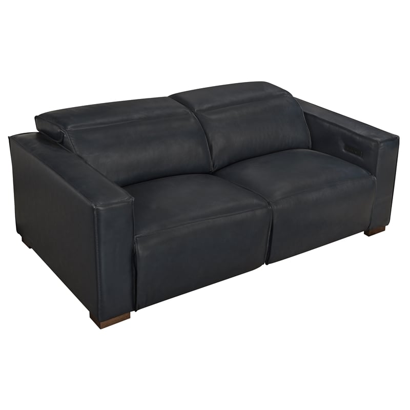 Riseholme Reclining Sofa with Barista Brown Legs in Contemporary Blue Leather