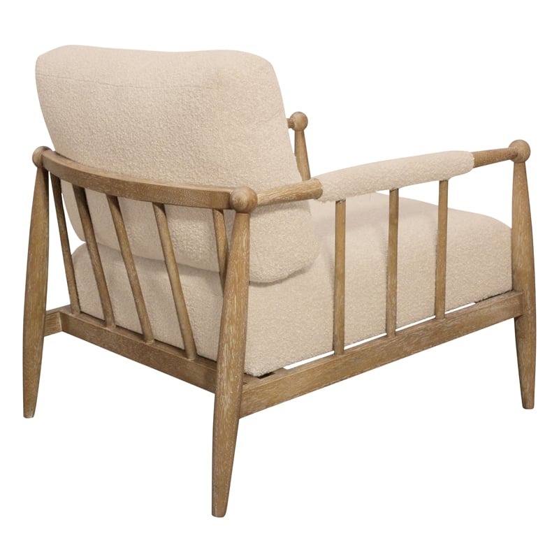 Venus Lounge Chair in Mid-Century Beige Boucle Fabric on Natural Solid Wood
