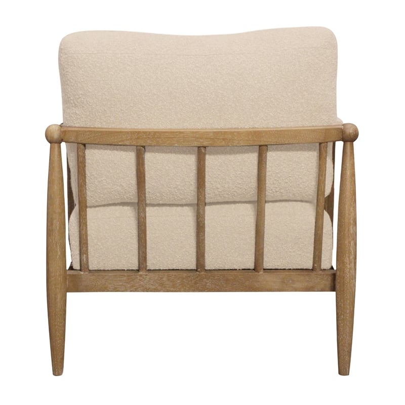 Venus Lounge Chair in Mid-Century Beige Boucle Fabric on Natural Solid Wood