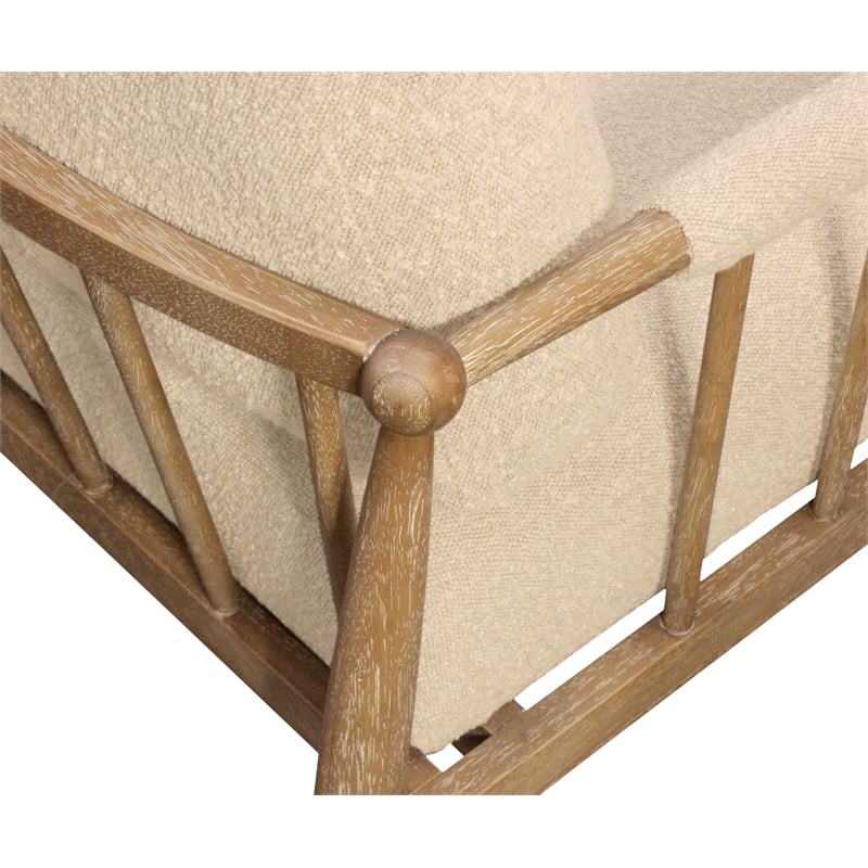 Venus Lounge Chair in Mid-Century Beige Boucle Fabric on Natural Solid Wood