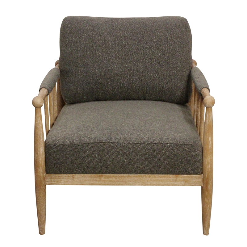 Venus Lounge Chair in Mid-Century Dark Gray Boucle Linen Fabric on Natural Wood