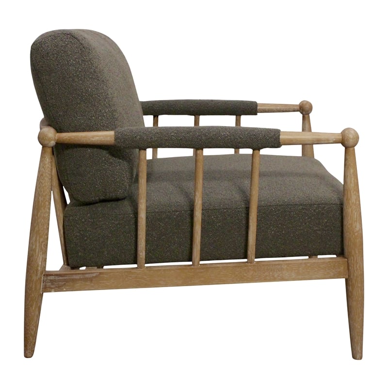 Venus Lounge Chair in Mid-Century Dark Gray Boucle Linen Fabric on Natural Wood