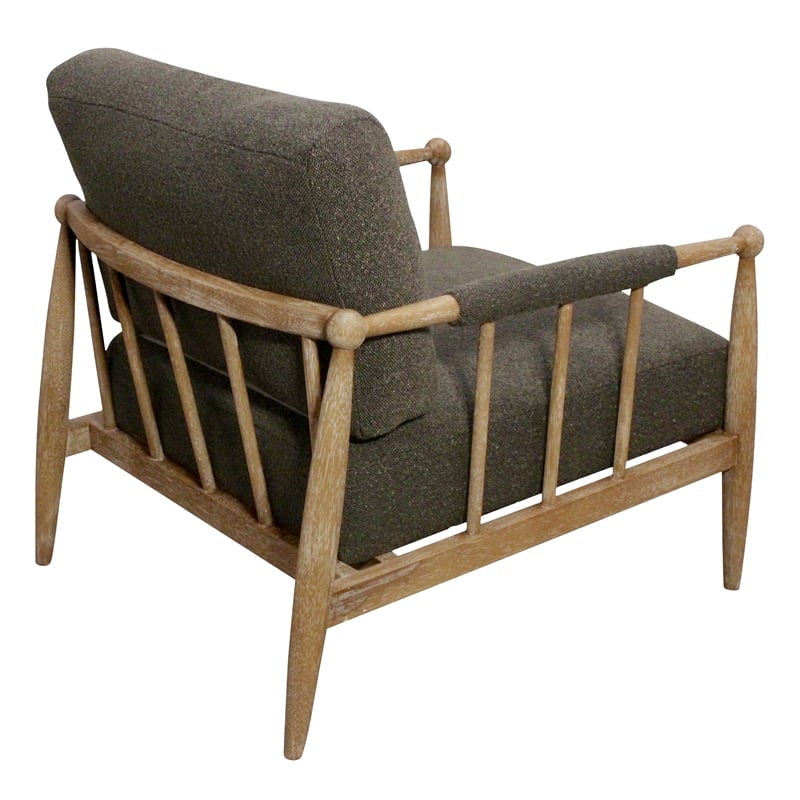 Venus Lounge Chair in Mid-Century Dark Gray Boucle Linen Fabric on Natural Wood