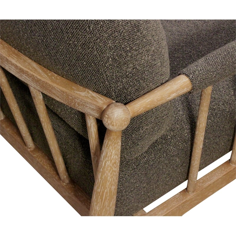 Venus Lounge Chair in Mid-Century Dark Gray Boucle Linen Fabric on Natural Wood