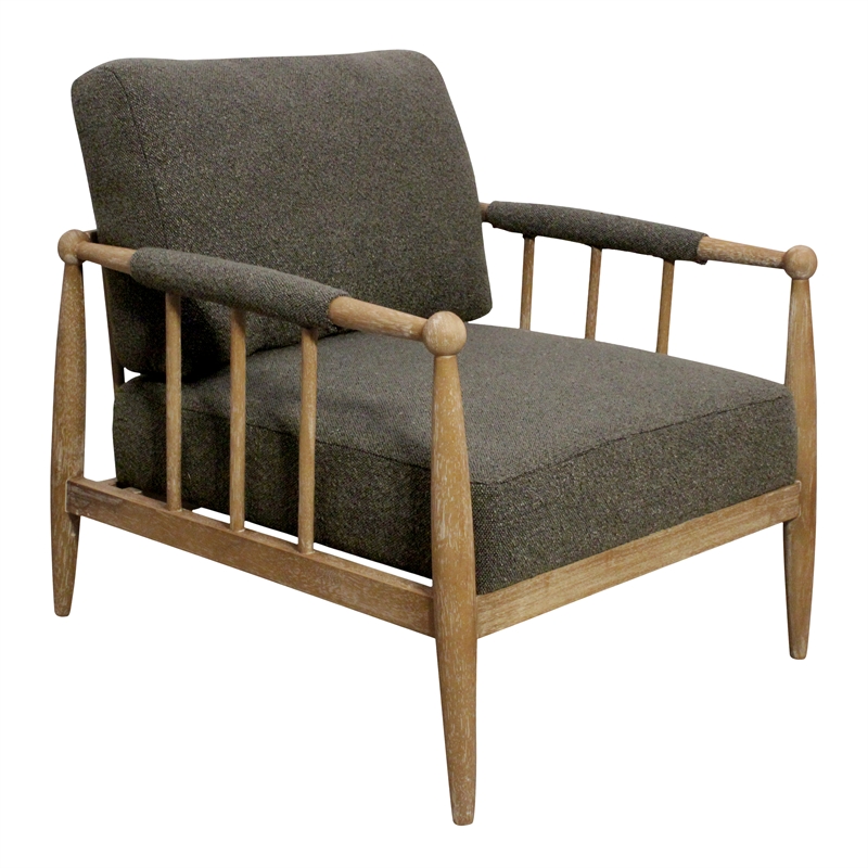 Venus Lounge Chair in Mid-Century Dark Gray Boucle Linen Fabric on Natural Wood