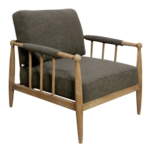 Venus Lounge Chair in Mid-Century Dark Gray Boucle Linen Fabric on Natural Wood