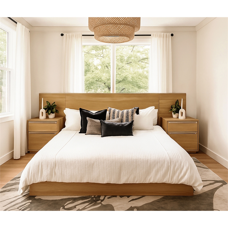 Sarasota Queen Bedroom Set with 2 Small Nightstands in Natural