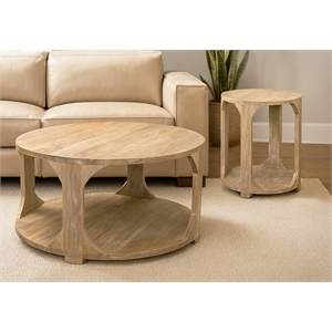 Jenna Cocktail Table 2-Piece Set in Coastal Natural Finish on Solid Wood