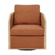 Keegan Rattan Swivel Chair in Terracotta Linen Fabric with Coastal Wood Trim