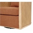 Keegan Rattan Swivel Chair in Terracotta Linen Fabric with Coastal Wood Trim