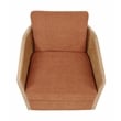 Keegan Rattan Swivel Chair in Terracotta Linen Fabric with Coastal Wood Trim