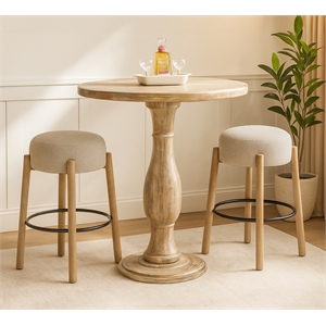 Jenna 36&quot Bar Table Set with 2 Natalia Bar Stools in Silver Boucle Fabric