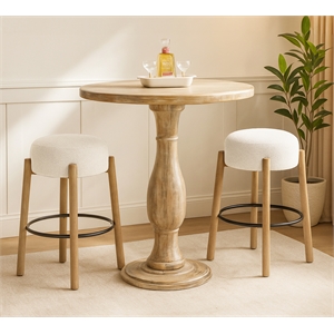 Jenna 36&quot Bar Table Set with 2 Natalia Bar Stools in Ivory Boucle Fabric