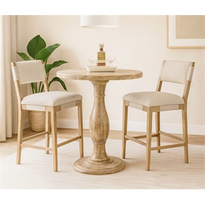 Jenna 36&quot Bar Table Set with 2 Clara Bar Chairs in Beige Linen