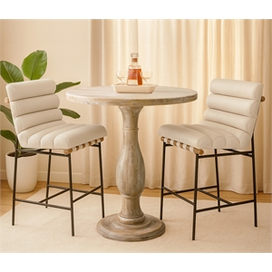 Jenna 36&quot Bar Table Set with 2 Layla Bar Chairs in Ivory Authentic Leather